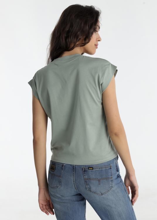 Lois Jeans T-shirt - Manches Courtes Col V Avec Empiècement En Mousseline