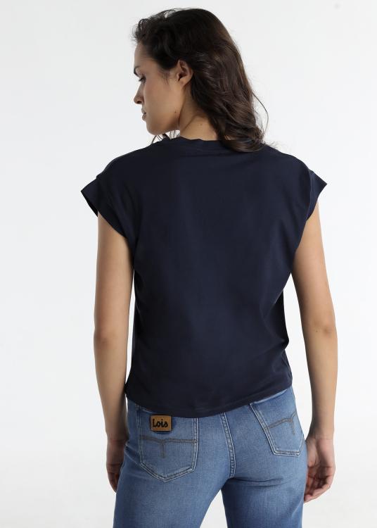 Lois Jeans T-shirt - Manches Courtes Col V Avec Empiècement En Mousseline