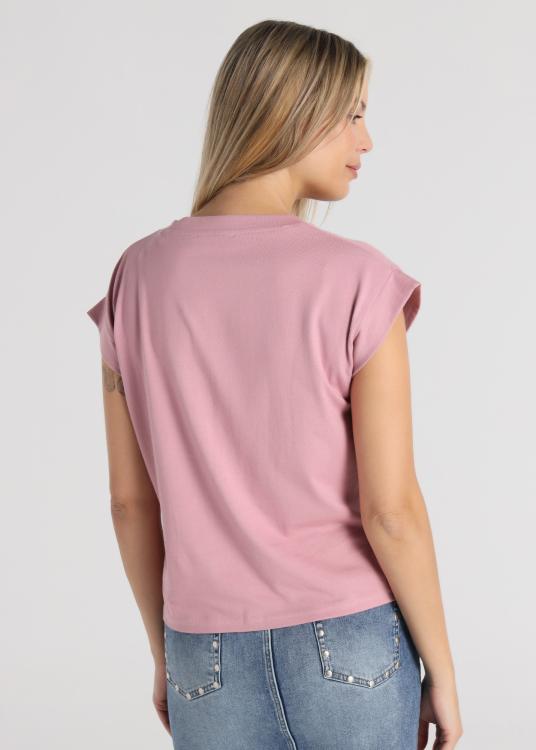 Lois Jeans T-shirt - Manches Courtes Col V Avec Empiècement En Mousseline