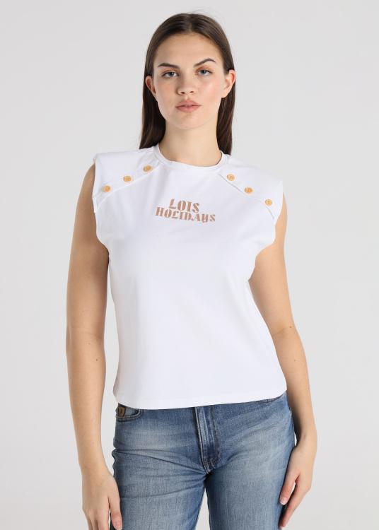 Lois Jeans T-shirt - Sans Manches Avec Détails Boutons
