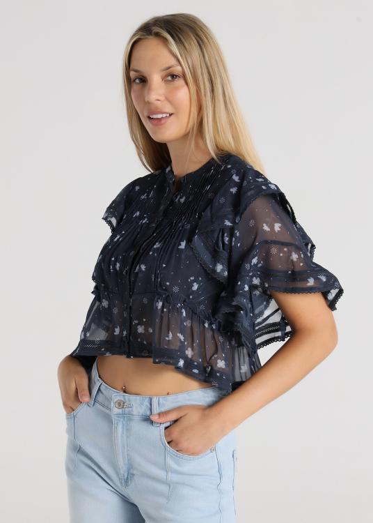 Lois Jeans Top - Manches Courtes Avec Volants Imprimé Fleurs