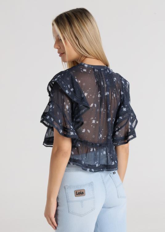 Lois Jeans Top - Manches Courtes Avec Volants Imprimé Fleurs