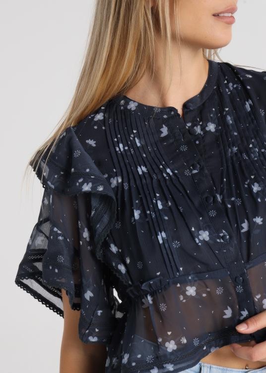 Lois Jeans Top - Manches Courtes Avec Volants Imprimé Fleurs