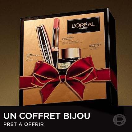 L'oréal Paris Coffret Cadeau Femme – Crème Anti-Rides + Mascara Noir + Rouge à Lèvres