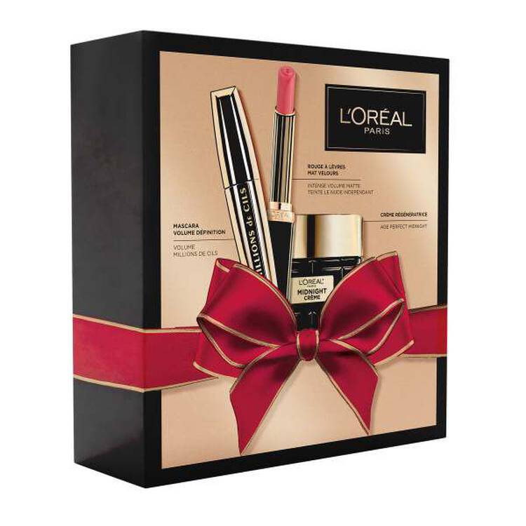 l'oréal paris Coffret Cadeau femme – Crème Anti-Rides + Mascara Noir + Rouge à lèvres