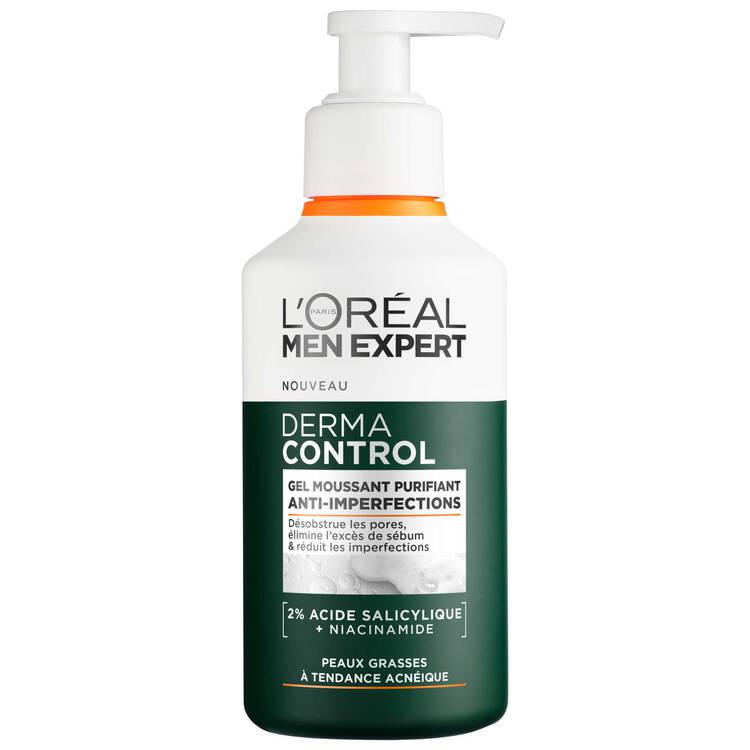 l'oréal paris Men Expert Derma Control Gel Moussant Purifiant Anti-Imperfections Acide Salicylique