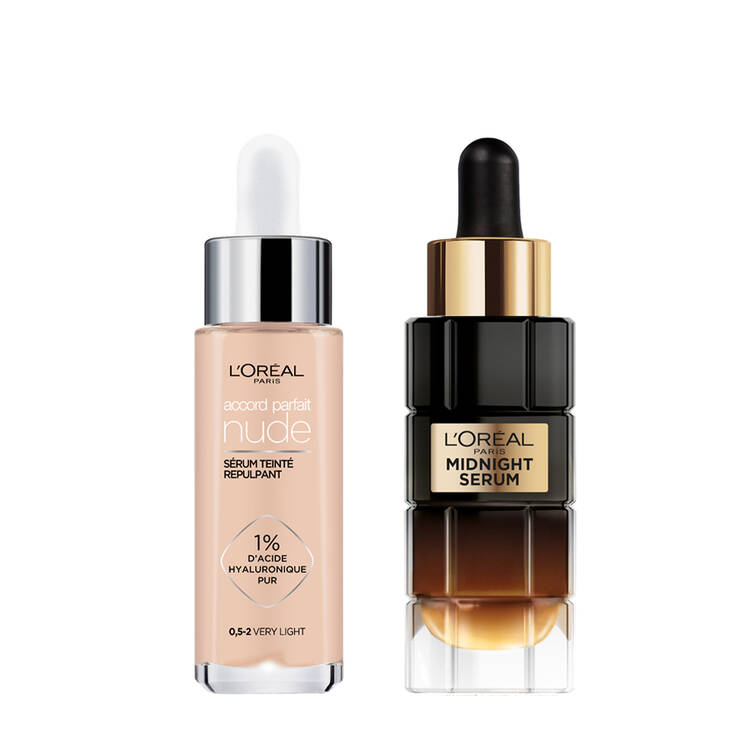 l'oréal paris Routine Sérums - 1x Sérum Teinté Accord Parfait (Teinte : Nude 0.5) 1x Sérum Midnight