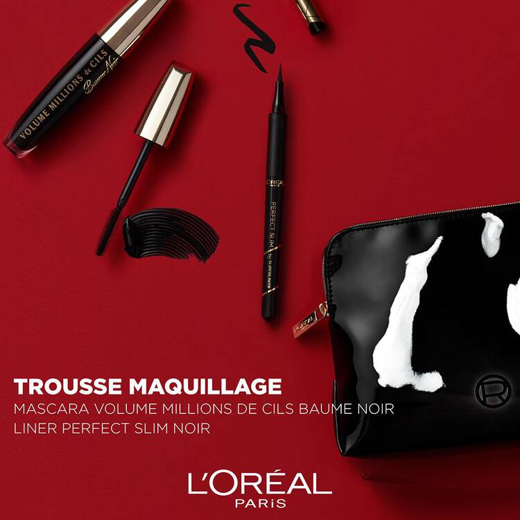 L'oréal Paris Trousse Femme - Mascara Volume Millions De Cils Baume Noir + Eyeliner Perfect Slim Noir