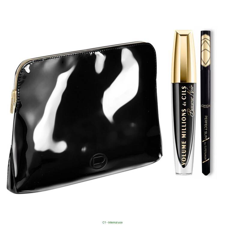 l'oréal paris Trousse Femme - Mascara Volume Millions de Cils Baume Noir + Eyeliner Perfect Slim Noir