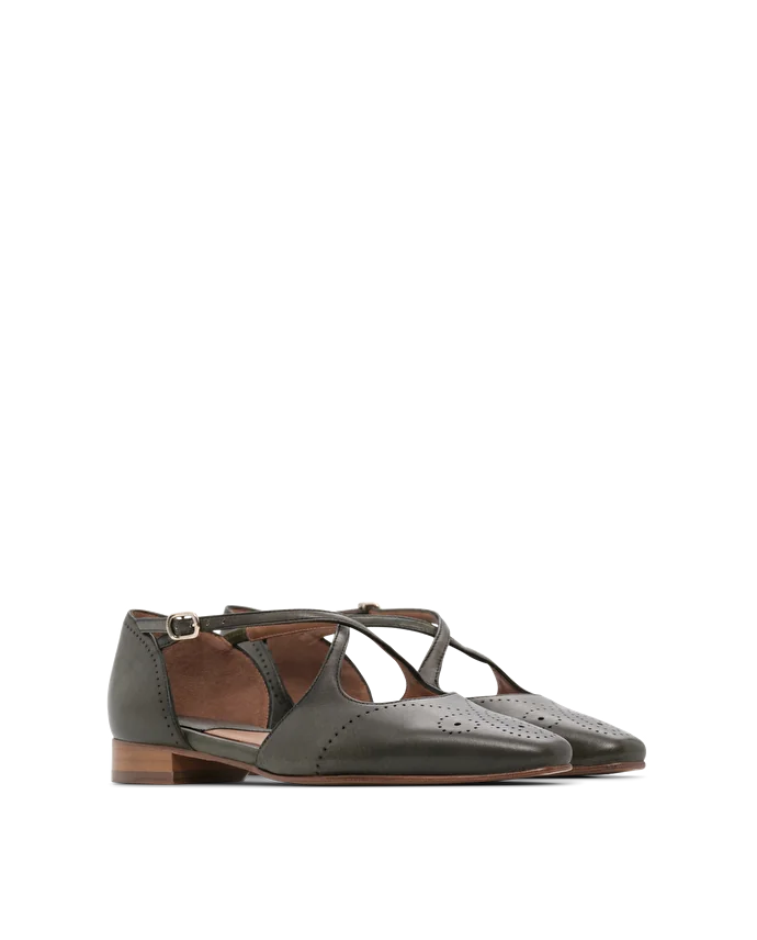 Lottusse Ballerine Avec Boucles Smithson Cuir De Veau Vert