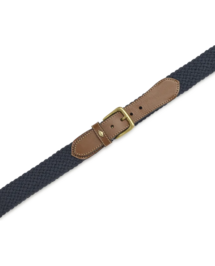 Lottusse Ceinture Élastique En Cuir De Veau Tubulaire Tressé Bleu Marine