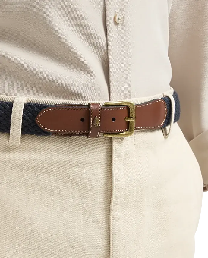 lottusse Ceinture Élastique En cuir De veau Tubulaire Tressé Bleu marine