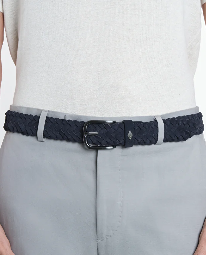 lottusse Ceinture en cuir de veau en daim tressée imperméable bleu marine