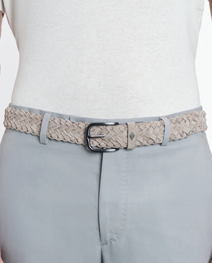 lottusse Ceinture en cuir de veau en daim tressée imperméable gris taupe