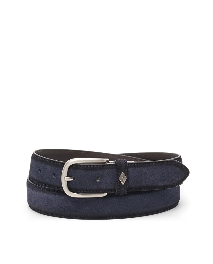 Lottusse Ceinture En Cuir De Veau Suédé Nubuck Bleu Marine
