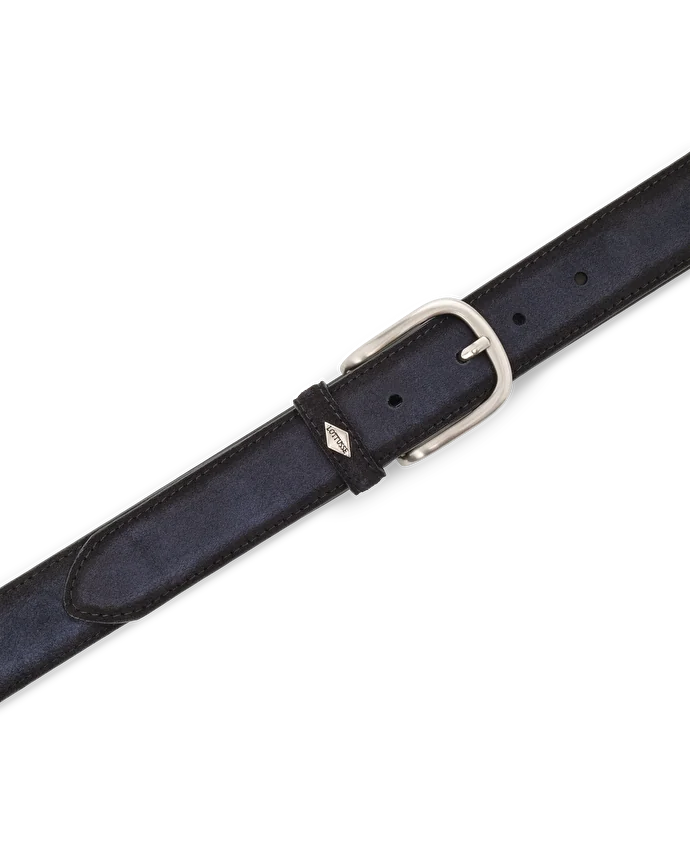 Lottusse Ceinture En Cuir De Veau Suédé Nubuck Bleu Marine