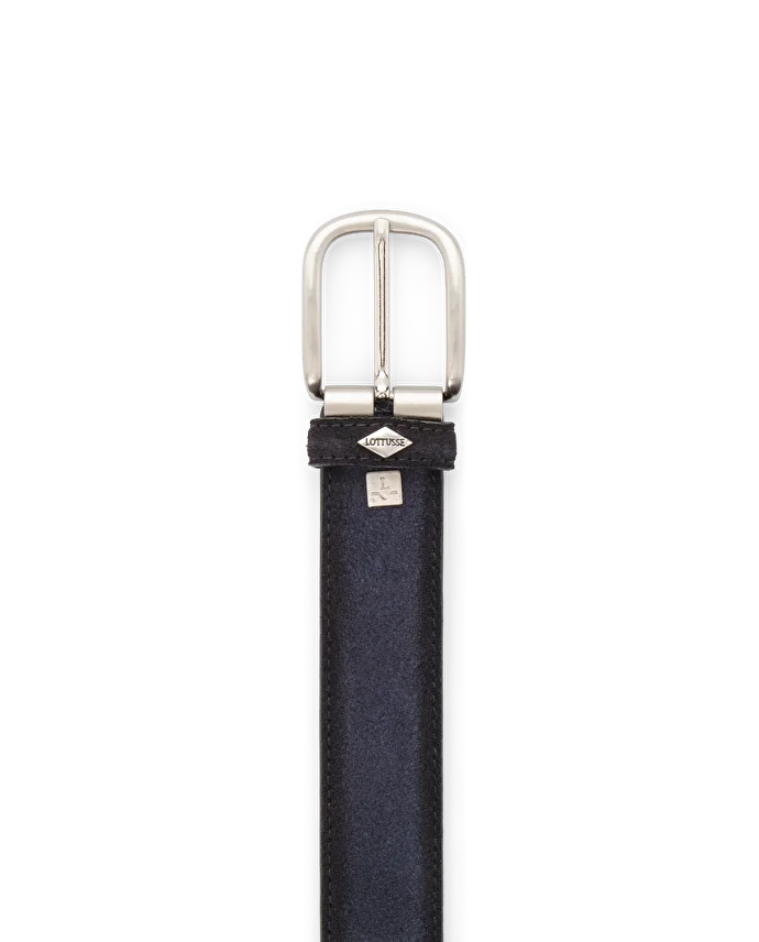 Lottusse Ceinture En Cuir De Veau Suédé Nubuck Bleu Marine