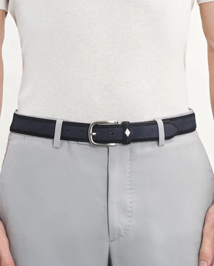 lottusse Ceinture en cuir de veau suédé nubuck bleu marine
