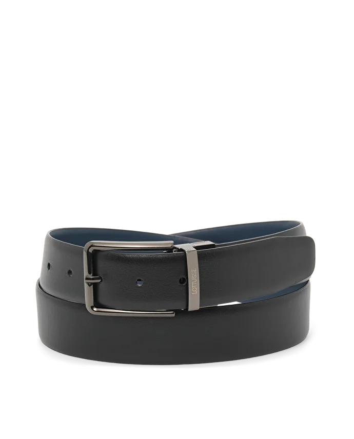 Lottusse Ceinture Réversible En Cuir De Vache Noir/Bleu