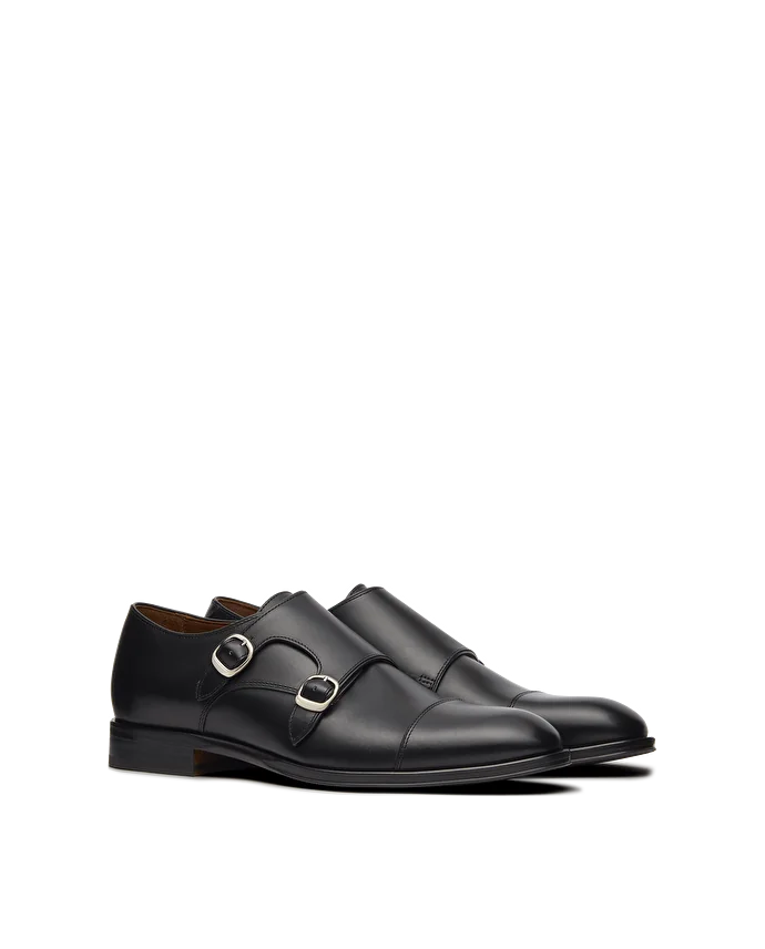 Lottusse Chaussures à Double Boucle Lenox En Cuir De Veau Brossé Noir