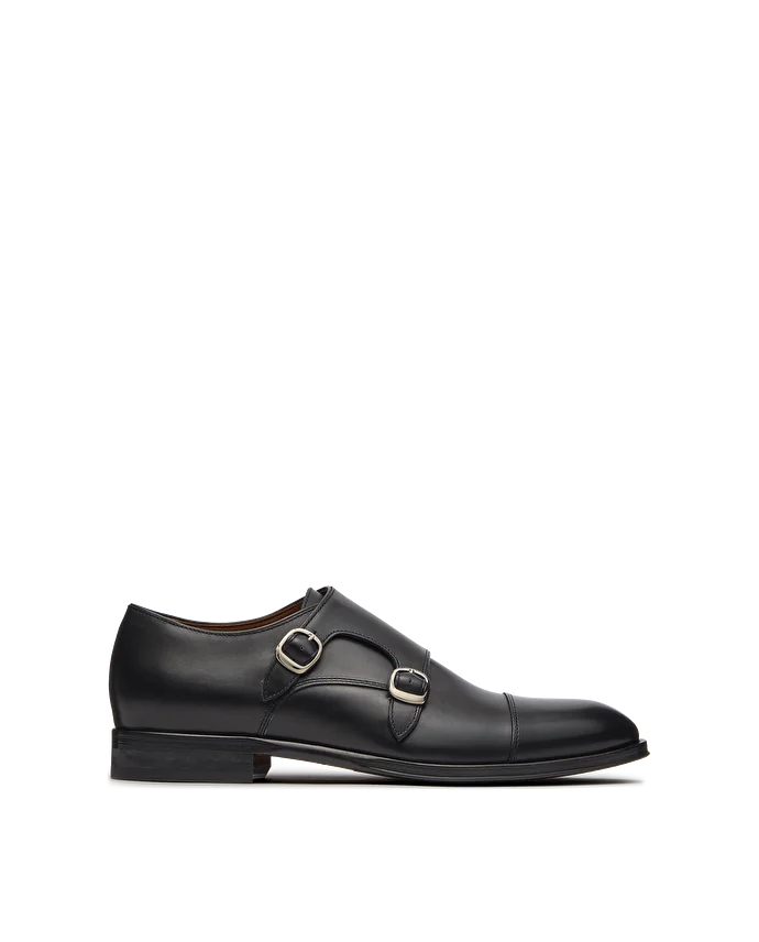 lottusse Chaussures à double boucle Lenox en cuir de Veau Brossé Noir