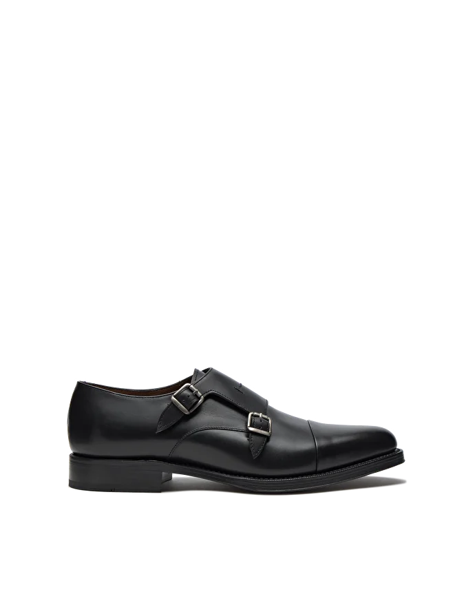 Lottusse Chaussures à Double Boucle Premium En Cuir De Veau Noir