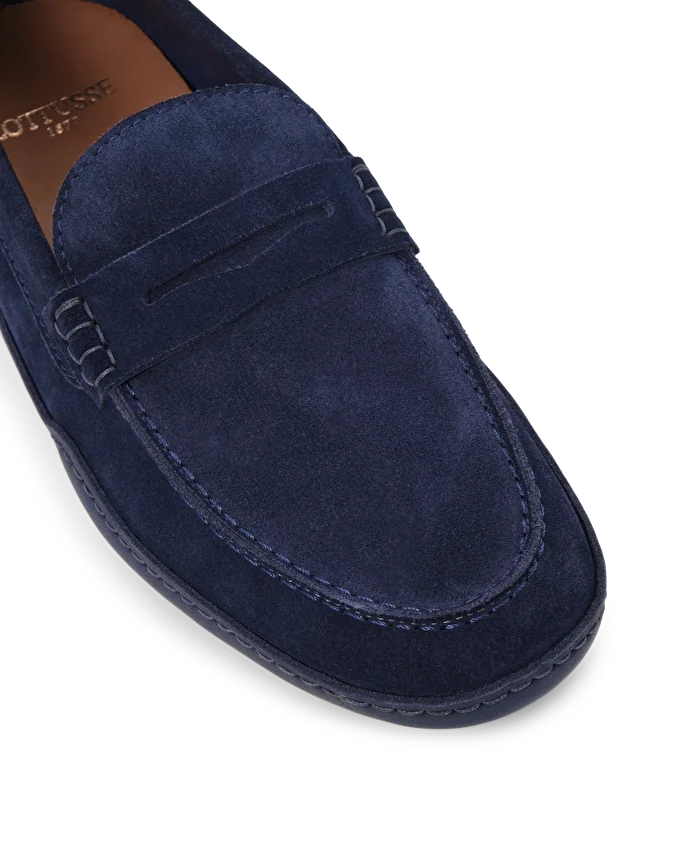 Lottusse Chaussures Bateau Sporting Cuir De Veau Bleu Marine