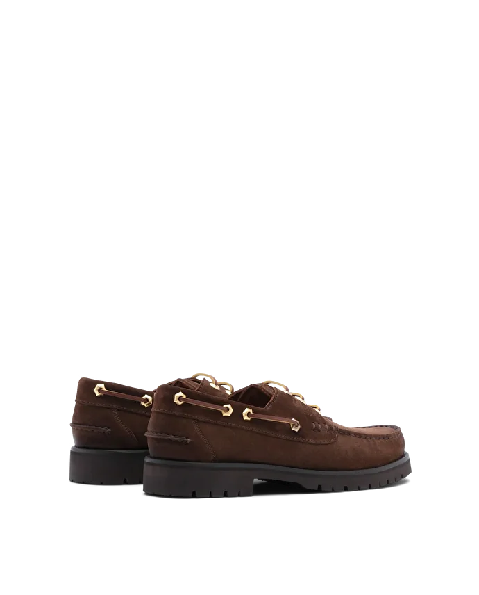 Lottusse Chaussures De Bateau En Daim De Veau Brune