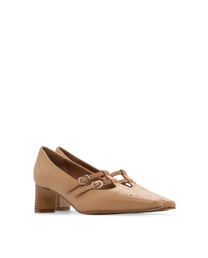 Lottusse Chaussures Double Boucle Smithson Cuir De Veau Camel