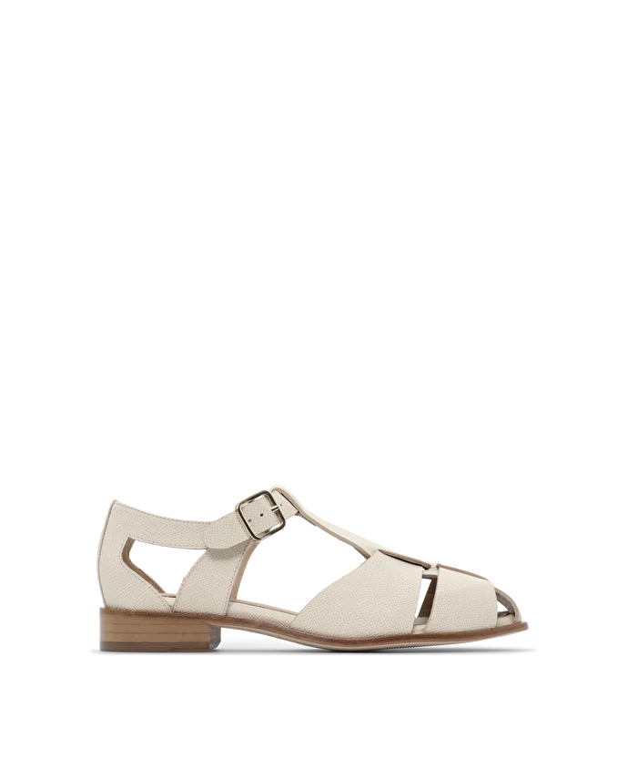 Lottusse Chaussures Méduses En Cuir De Veau Motif Saffiano Blanc Cassé