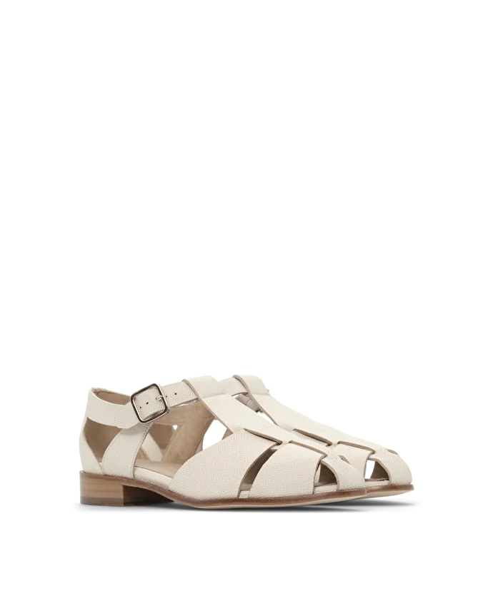 Lottusse Chaussures Méduses En Cuir De Veau Motif Saffiano Blanc Cassé