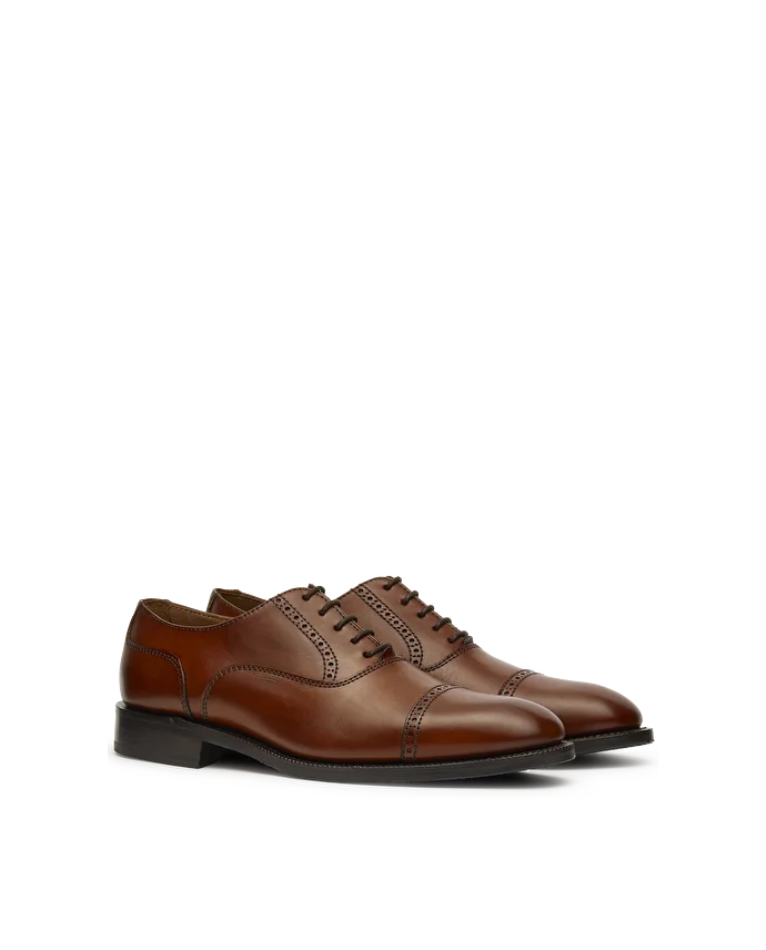 Lottusse Chaussures Oxford à Bout Droit Preston En Cuir De Veau Marron