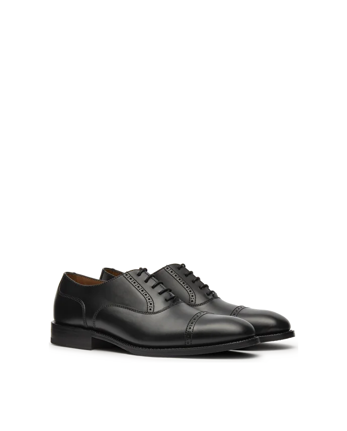 Lottusse Chaussures Oxford à Bout Droit Preston En Cuir De Veau Noir