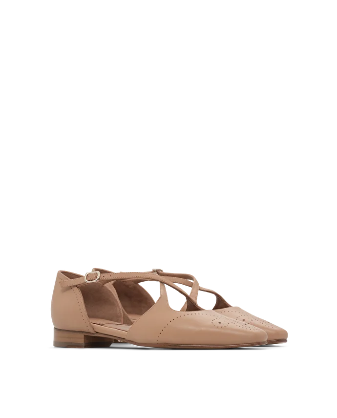 Lottusse Chaussures Plates à Bout Pointu En Veau Beige