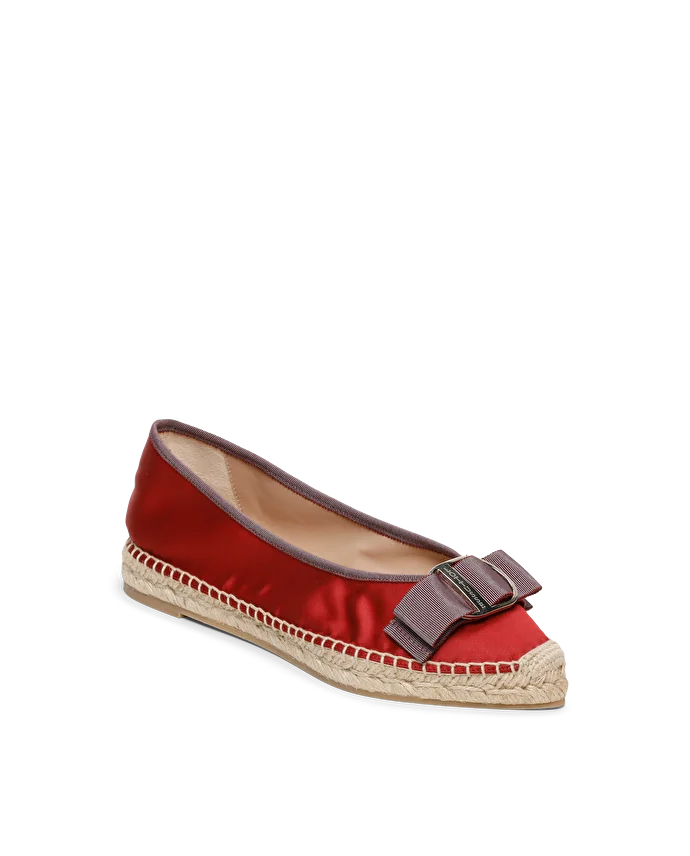 Lottusse Espadrilles En Satin Rouge Avec Doublure En Cuir