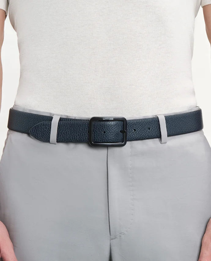 lottusse Ceinture en cuir de veau bleu marine/noir