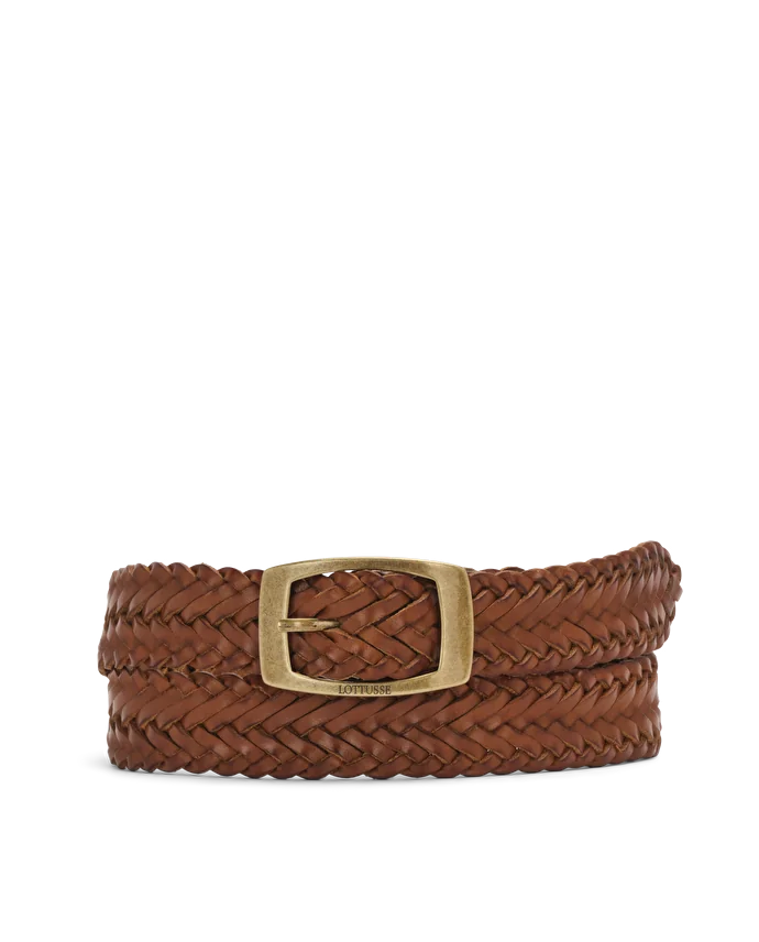 lottusse Ceinture en cuir de veau tressée marron