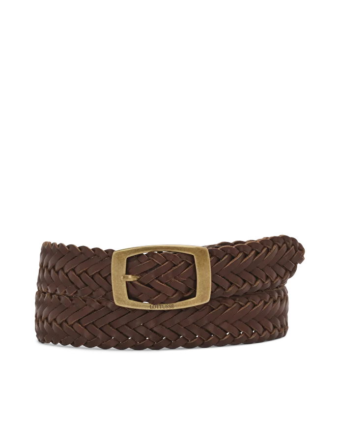 lottusse Ceinture en cuir de veau tressée moka