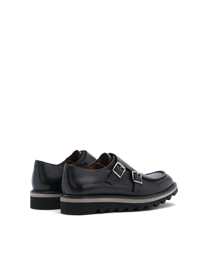 Lottusse Monks Plats En Veau Croûte Aniline Noire