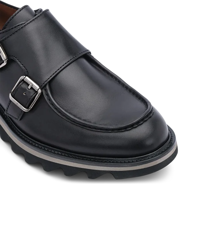 Lottusse Monks Plats En Veau Croûte Aniline Noire