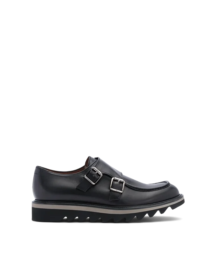 lottusse Monks plats en veau croûte aniline noire