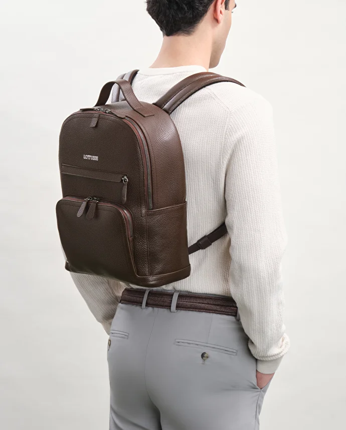 Lottusse Sac à Dos Borne En Cuir De Vache Moka