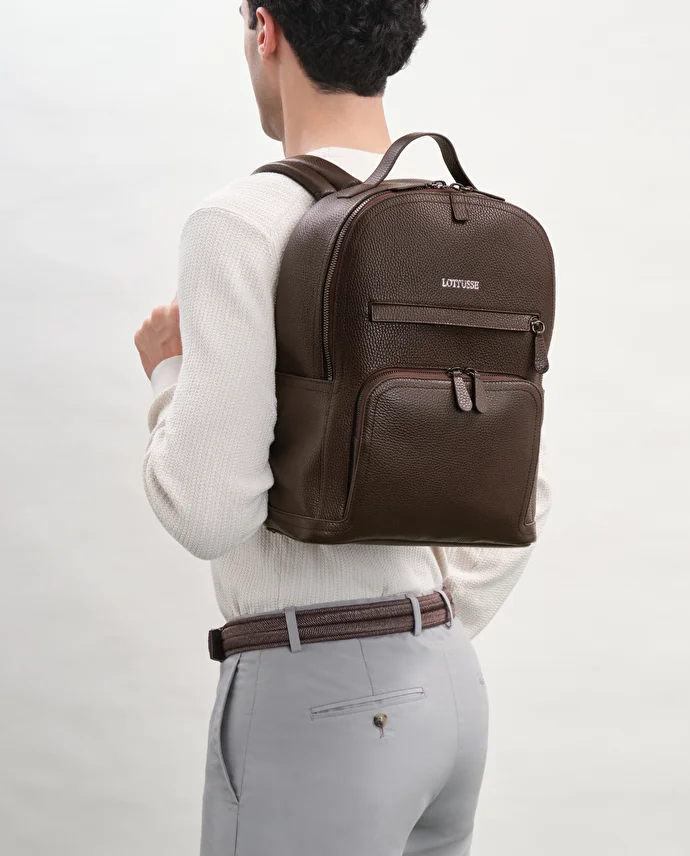 lottusse Sac à dos Borne en cuir de vache Moka