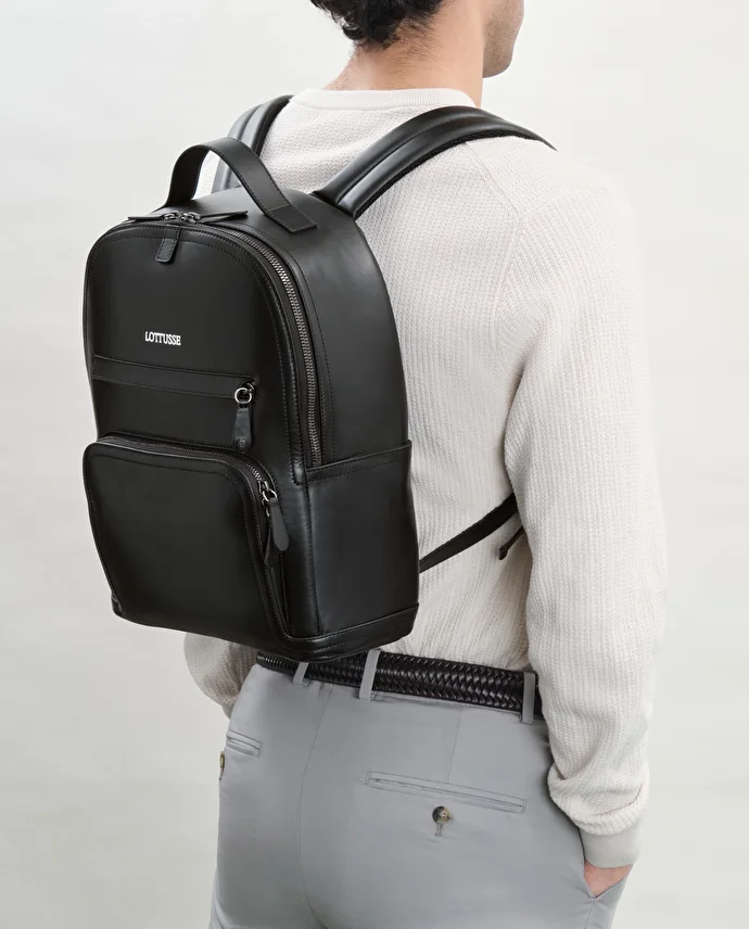 Lottusse Sac à Dos Borne En Cuir De Vache Noir