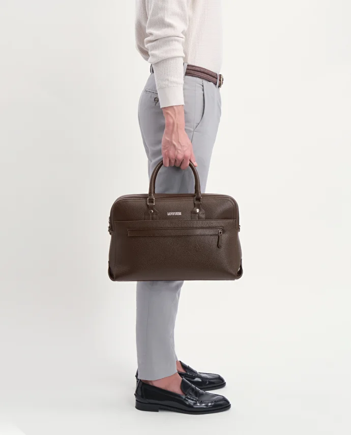 lottusse Sac Borne en cuir de vache Moka