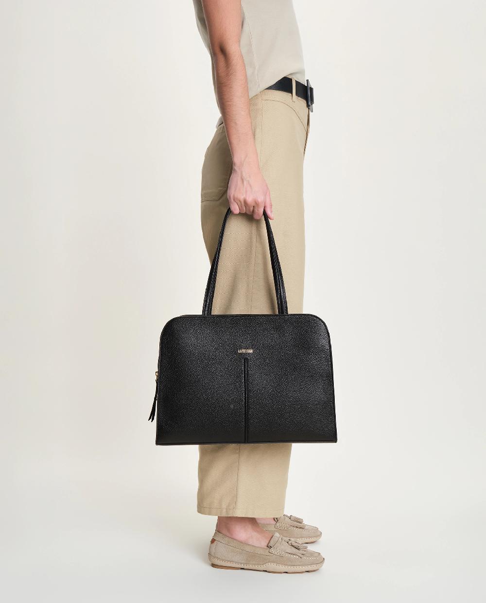 lottusse Sac Shopper Talaia Cuir de Veau Noir