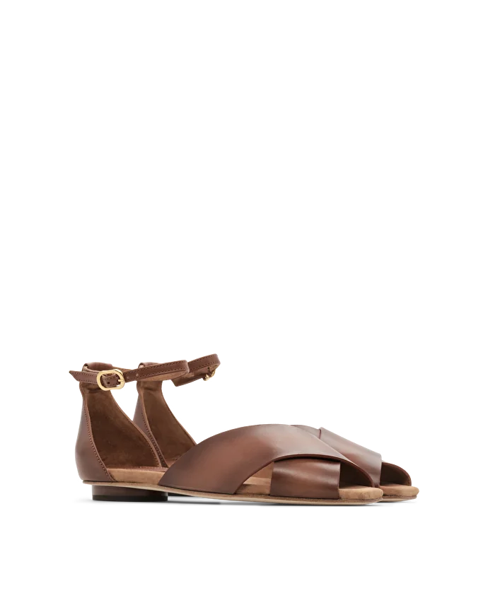 Lottusse Sandales Nylo Cuir De Veau Marron