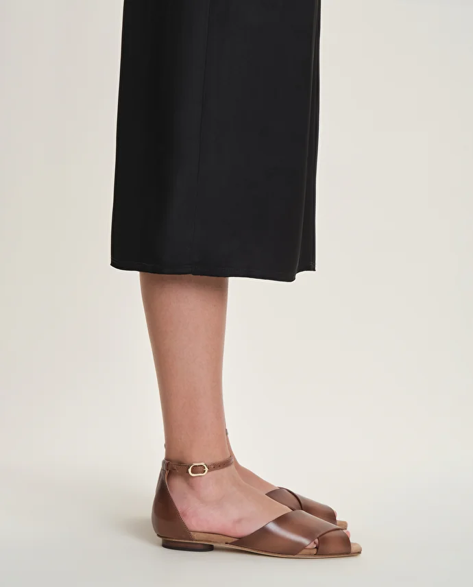 lottusse Sandales Nylo Cuir de Veau Marron