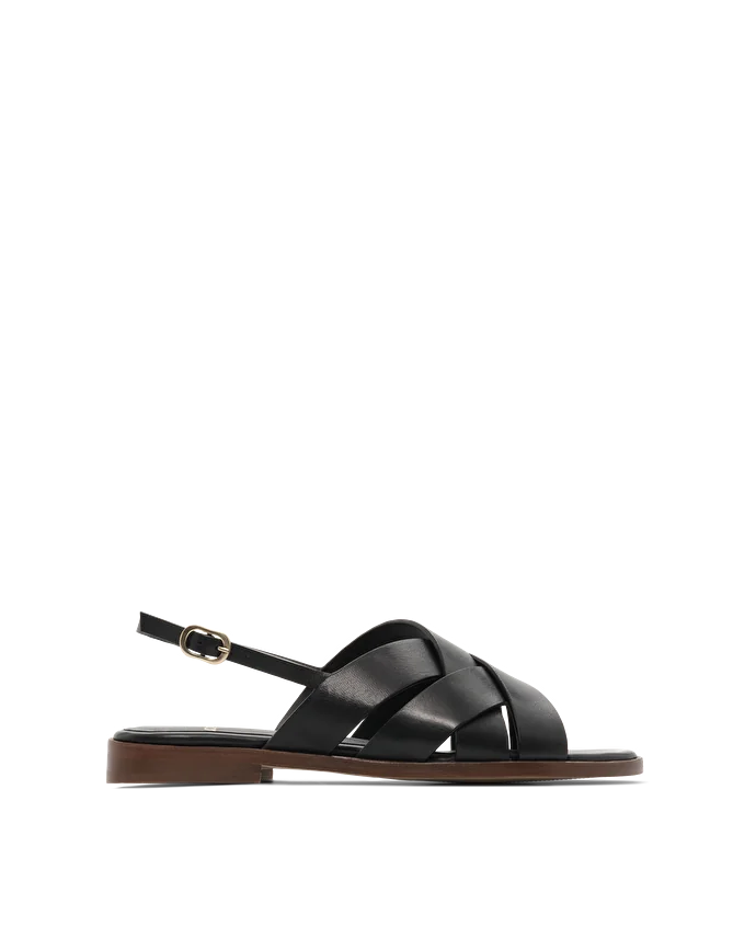Lottusse Sandales Nylo Cuir De Veau Noir