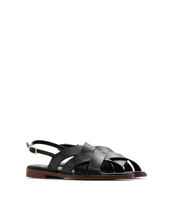 Lottusse Sandales Nylo Cuir De Veau Noir